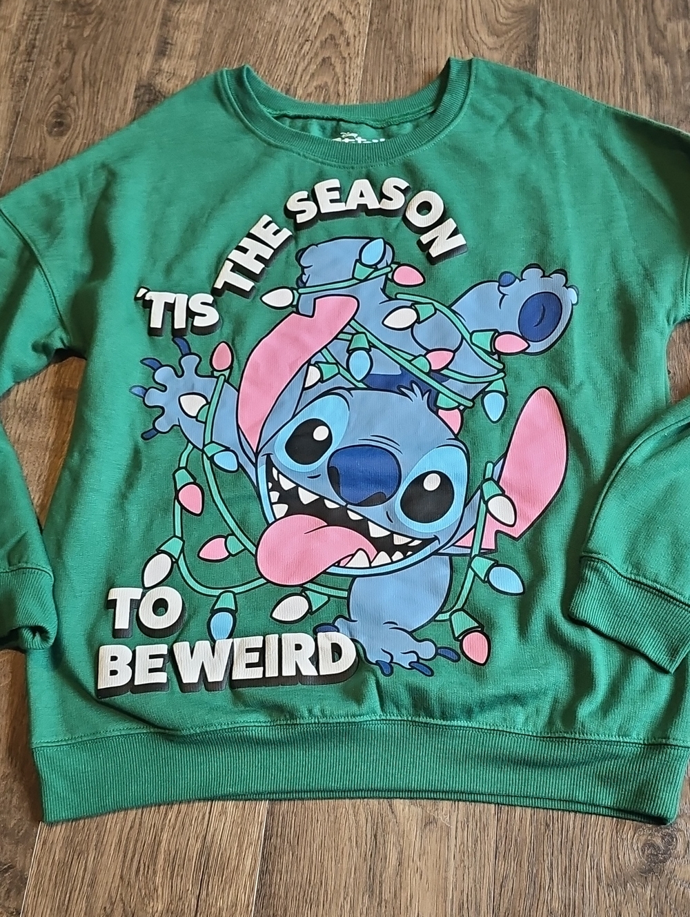 Disney Stitch Green Sweatshirt Holiday Festive Medium Christmas